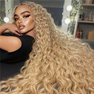 Ombre Blonde Curly Synthetic Wig 13x4 HD Lace Front Wigs for Women | Deep Wave